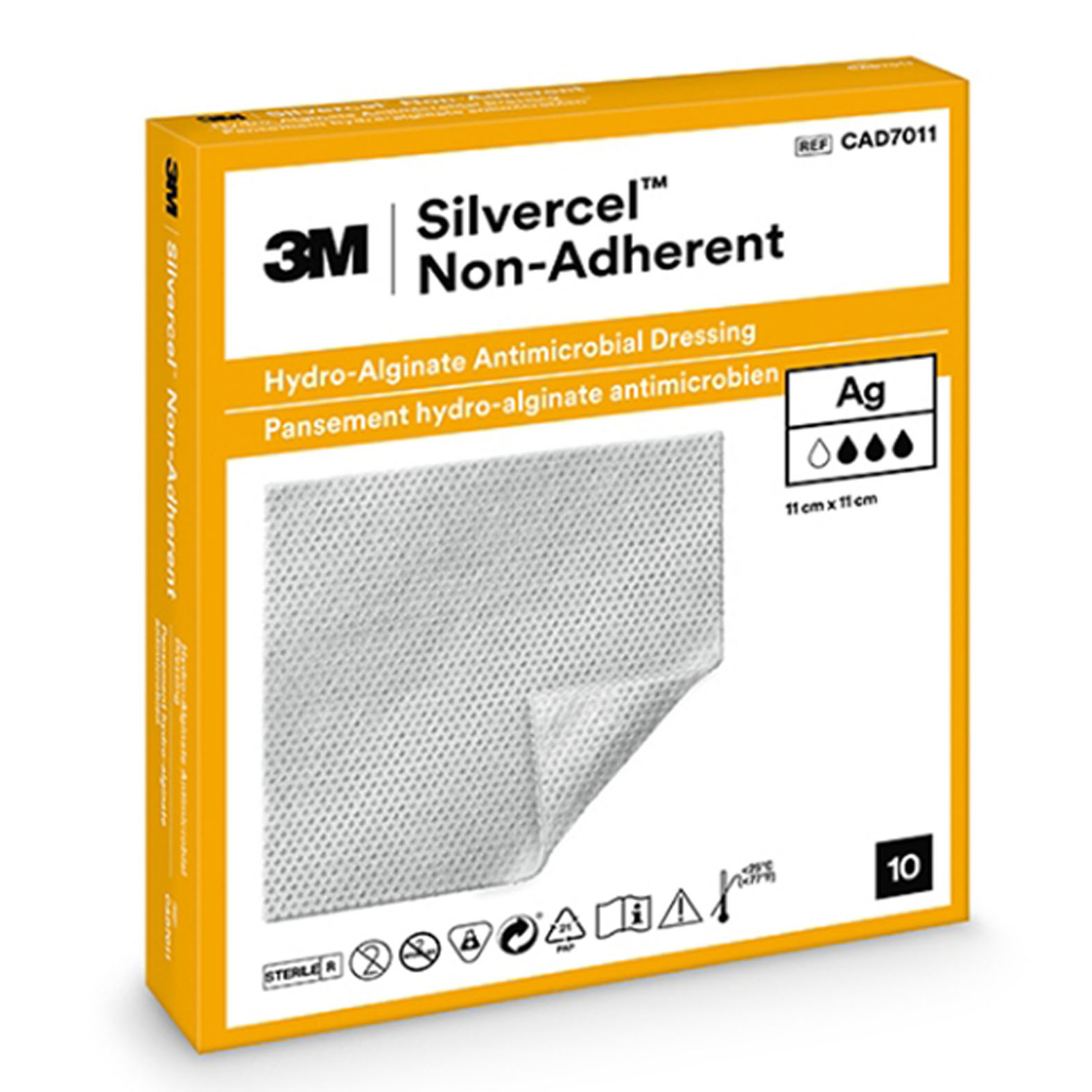 SILVERCEL 3M nem-tapadós HYDRO-ALGINATE ezüst tartalmú antiszeptikus kötszer 11x11 cm