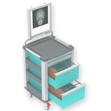 VIEWER radiológiai kocsi - türkiz, 4 fiókos, 65,4 x 60,5 x 97,5 cm