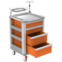 COMPACT sürgősségi kocsi - narancs, 4 fiókos, 65,4 x 60,5 x 97,5cm