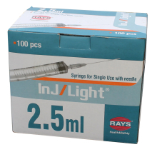 Fecskendő egyszer használatos 2,5 ml + 22 G 1 1/2 gumidugós