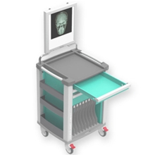 VIEWER-2 radiológiai kocsi - türkiz, 3 fiókos, 65,4 x 60,5 x 97,5 cm